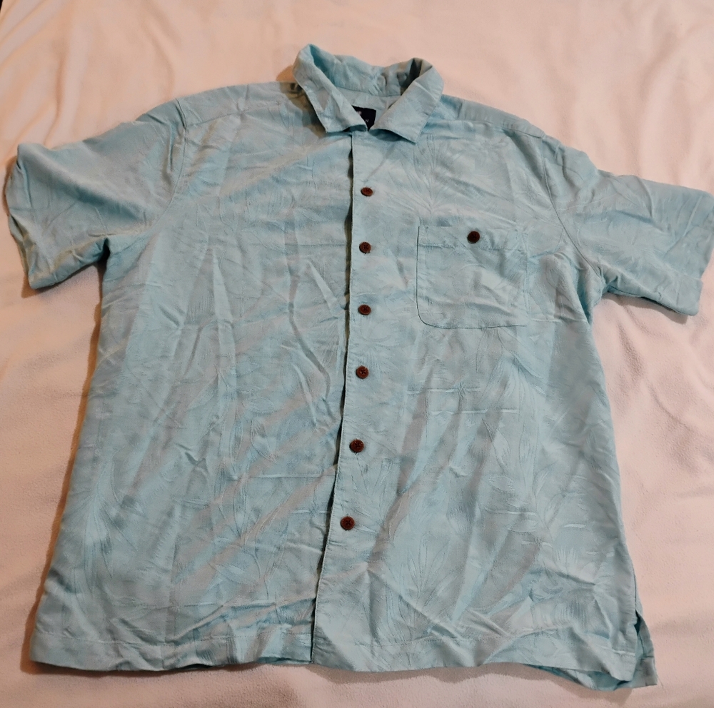 Caribbean Joe Light Aqua Short Sleeve Button-Up Camp Shirt